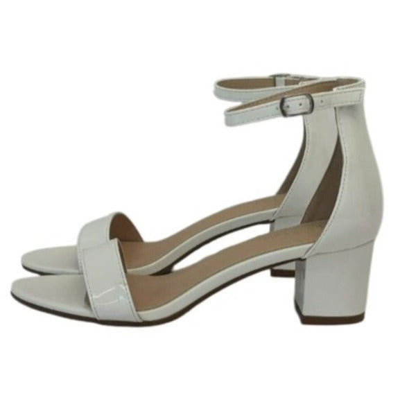 BELLA MARIE / Jean-07 / White / Block Sandals With Ankle Strap & Open Toe /Faux Leather / Finish Comfortable 2.5-Inch Heel / Size 8.5 SHOES BY FLOR
