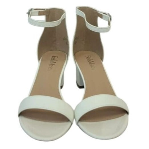 BELLA MARIE / Jean-07 / White / Block Sandals With Ankle Strap & Open Toe /Faux Leather / Finish Comfortable 2.5-Inch Heel / Size 8.5 SHOES BY FLOR