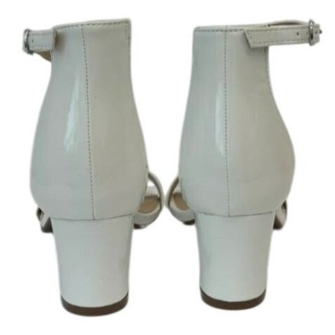 BELLA MARIE / Jean-07 / White / Block Sandals With Ankle Strap & Open Toe /Faux Leather / Finish Comfortable 2.5-Inch Heel / Size 8.5 SHOES BY FLOR