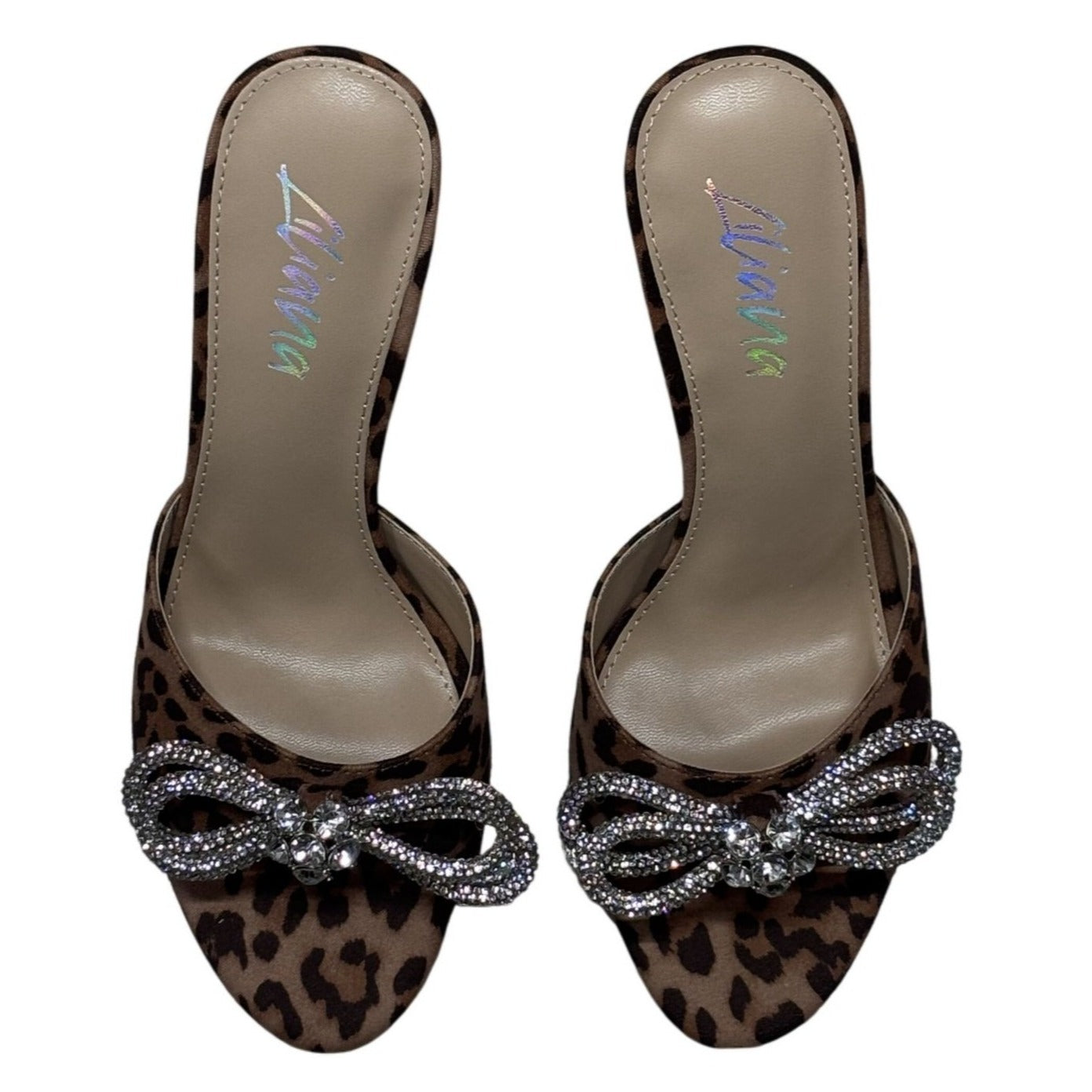 LILIANA / Zaha-4 / Leopard Print / High Heel / Mules / With Rhinestone / Bow Accent / Open Toe / Stiletto SHOES BY FLOR