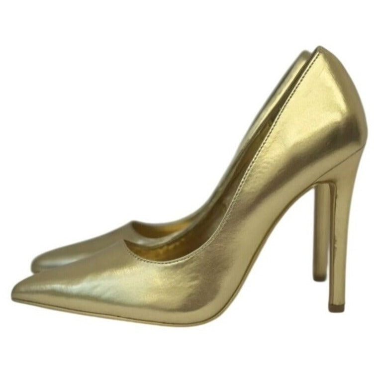 OLIVIA FERGUSON / Kiara / Gold / Pointed-Toe / High Heel Pumps / Size 8 / Faux Leather / Elegant Stiletto Heels With 4.5" Heel Height SHOES BY FLOR