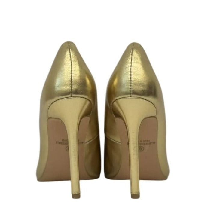 OLIVIA FERGUSON / Kiara / Gold / Pointed-Toe / High Heel Pumps / Size 8 / Faux Leather / Elegant Stiletto Heels With 4.5" Heel Height SHOES BY FLOR