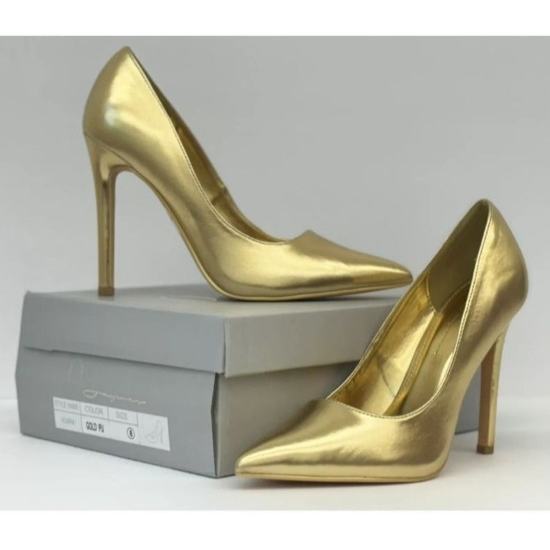 OLIVIA FERGUSON / Kiara / Gold / Pointed-Toe / High Heel Pumps / Size 8 / Faux Leather / Elegant Stiletto Heels With 4.5" Heel Height SHOES BY FLOR