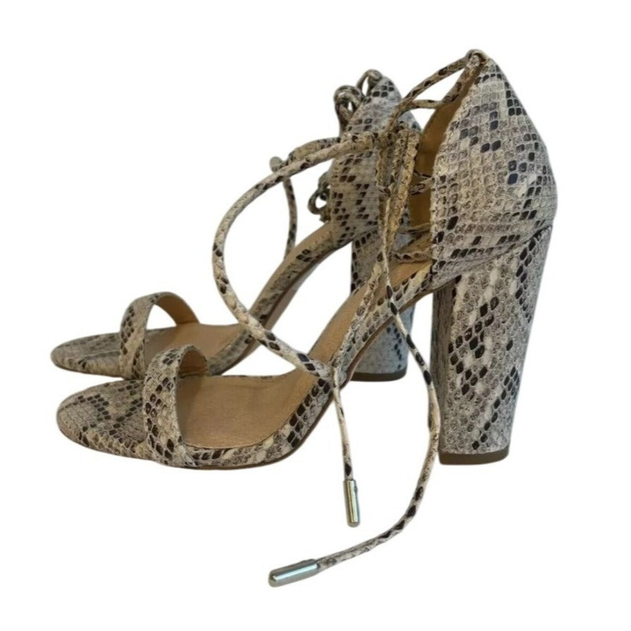 OLIVIA FERGUSON / Snake Laceup / Print / Block Heel / Sandals With Open Toe Design / Size 6.5 SHOES BY FLOR