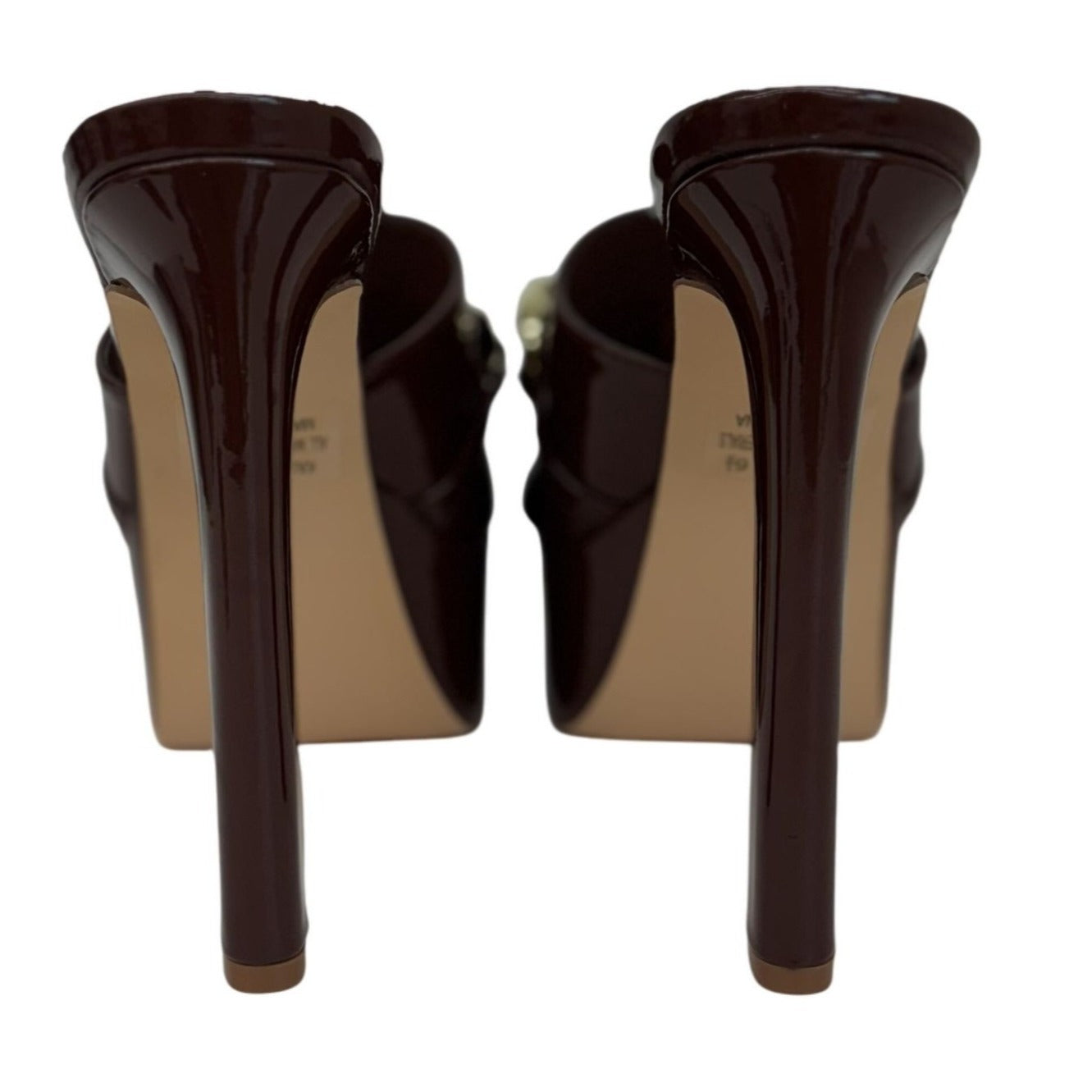 CATHY DIN / Kaiaa-7 / Brown Patent Leather / Platform / High Heel / Sandals With Gold Chain Accent SHOES BY FLOR