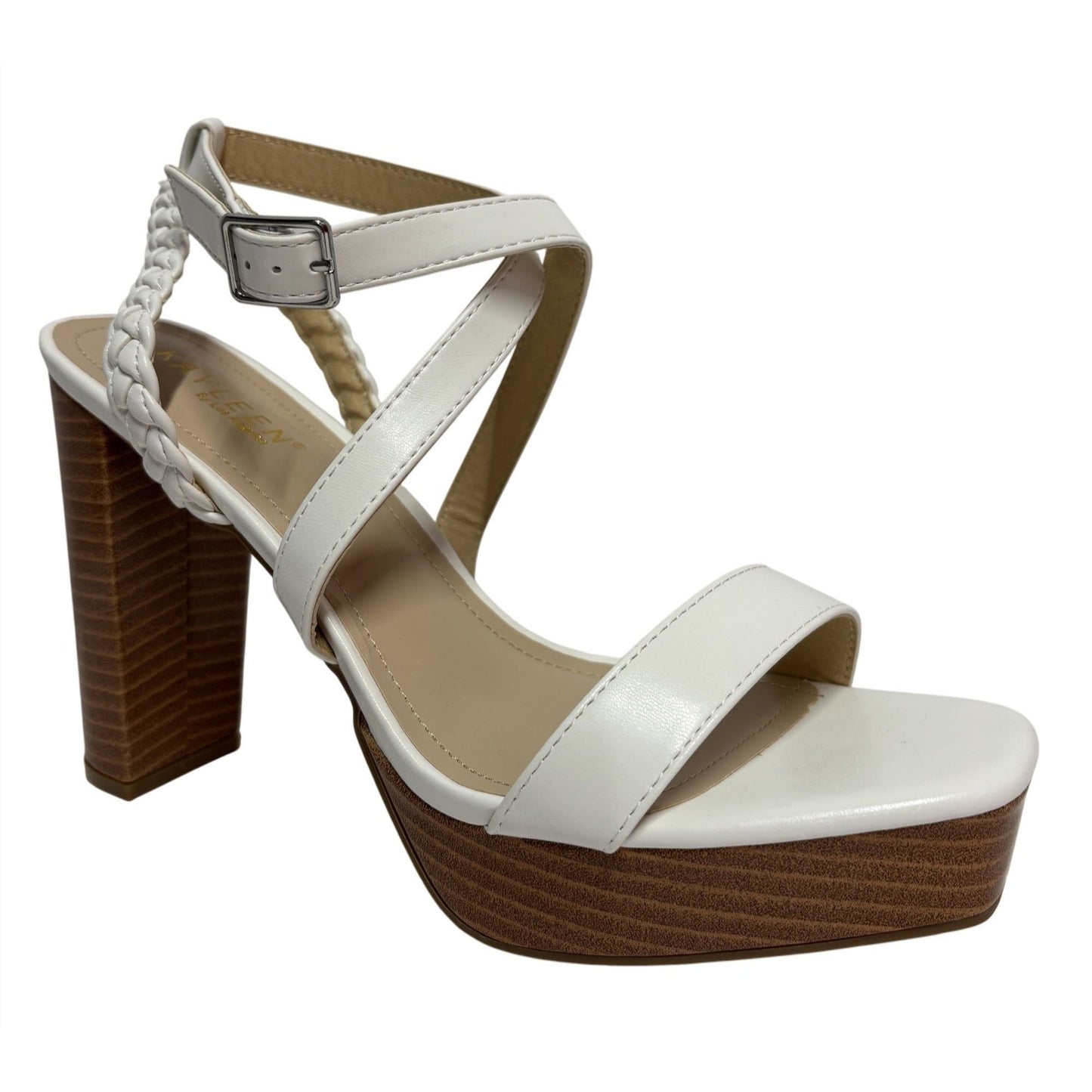 KAYLEEN / Tempest-8 / White / Platform / Block Heel / Sandals / With Braided Strap & Buckle SHOES BY FLOR