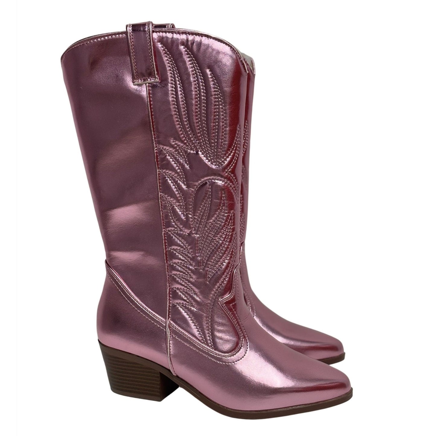 QUPID / Montana-73 / Pink Metallic / Chunky / Heel Western / Cowboy Boots / With Embroidery
