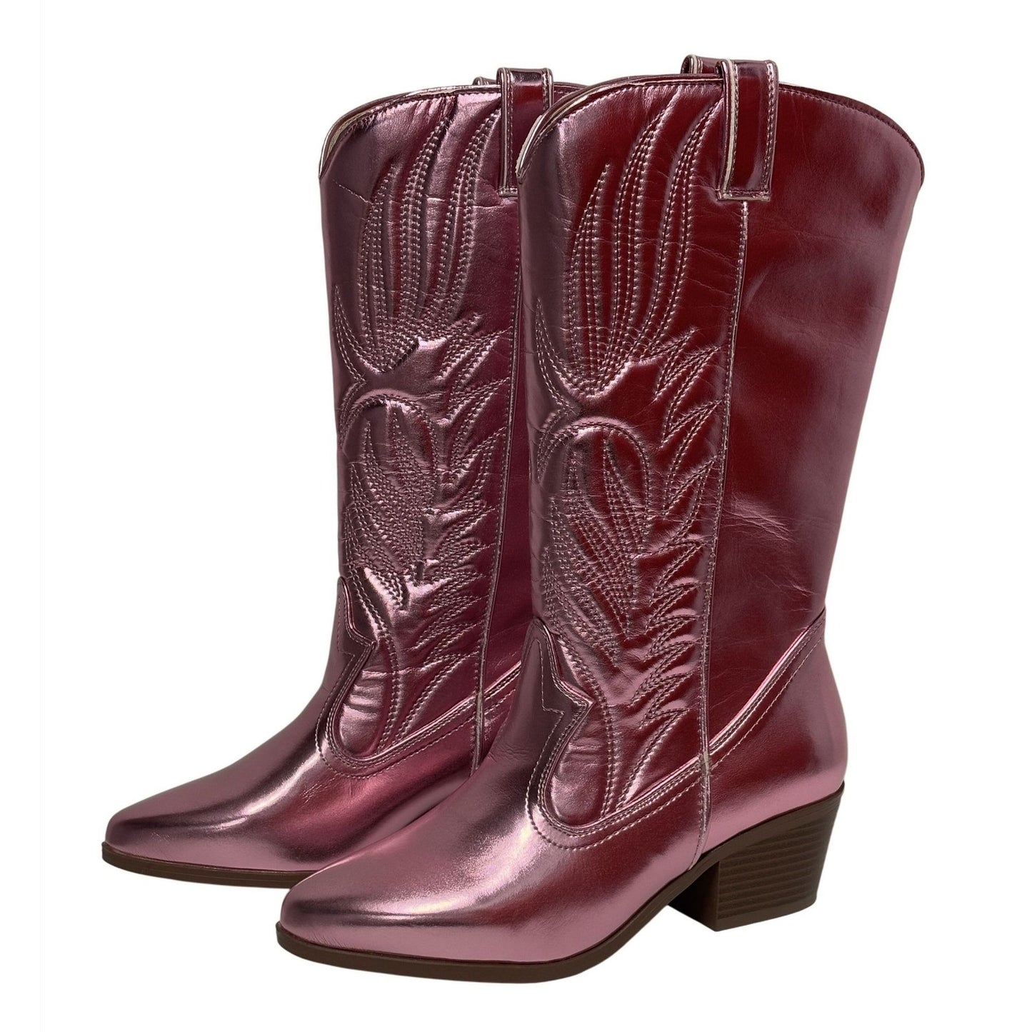 QUPID / Montana-73 / Pink Metallic / Chunky / Heel Western / Cowboy Boots / With Embroidery