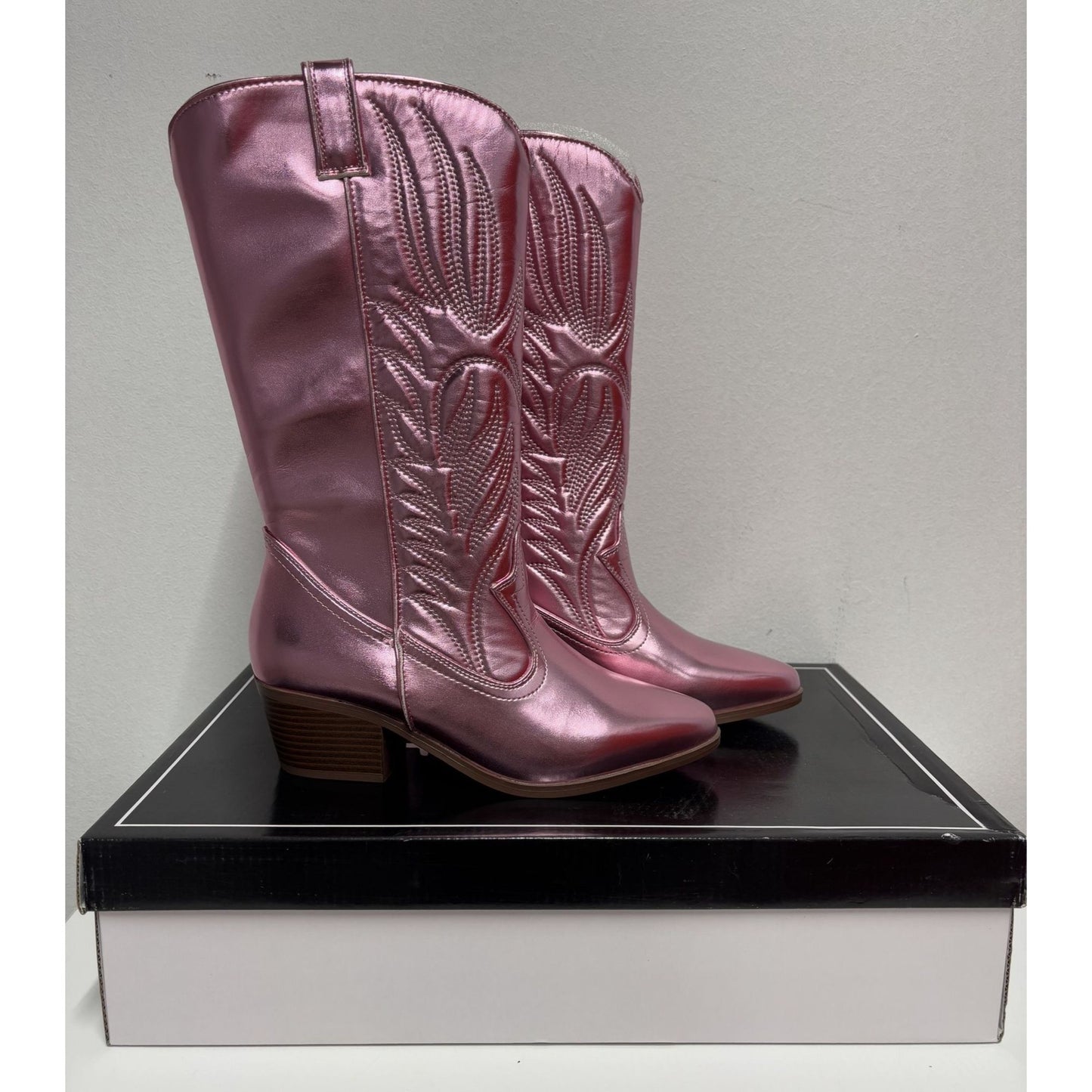 QUPID / Montana-73 / Pink Metallic / Chunky / Heel Western / Cowboy Boots / With Embroidery