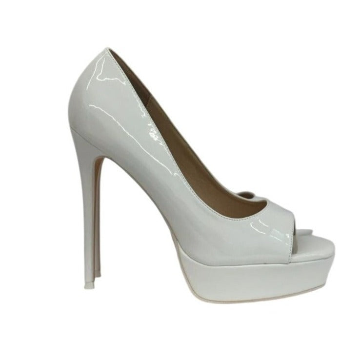 OLIVIA FERGUSON / Cassandra / White Patent / Leather / Platform Peep-Toe Stiletto High Heels / Size 10 SHOES BY FLOR