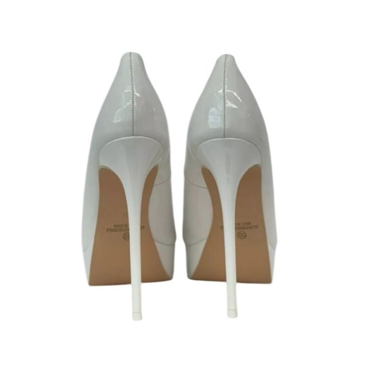 OLIVIA FERGUSON / Cassandra / White Patent / Leather / Platform Peep-Toe Stiletto High Heels / Size 10 SHOES BY FLOR