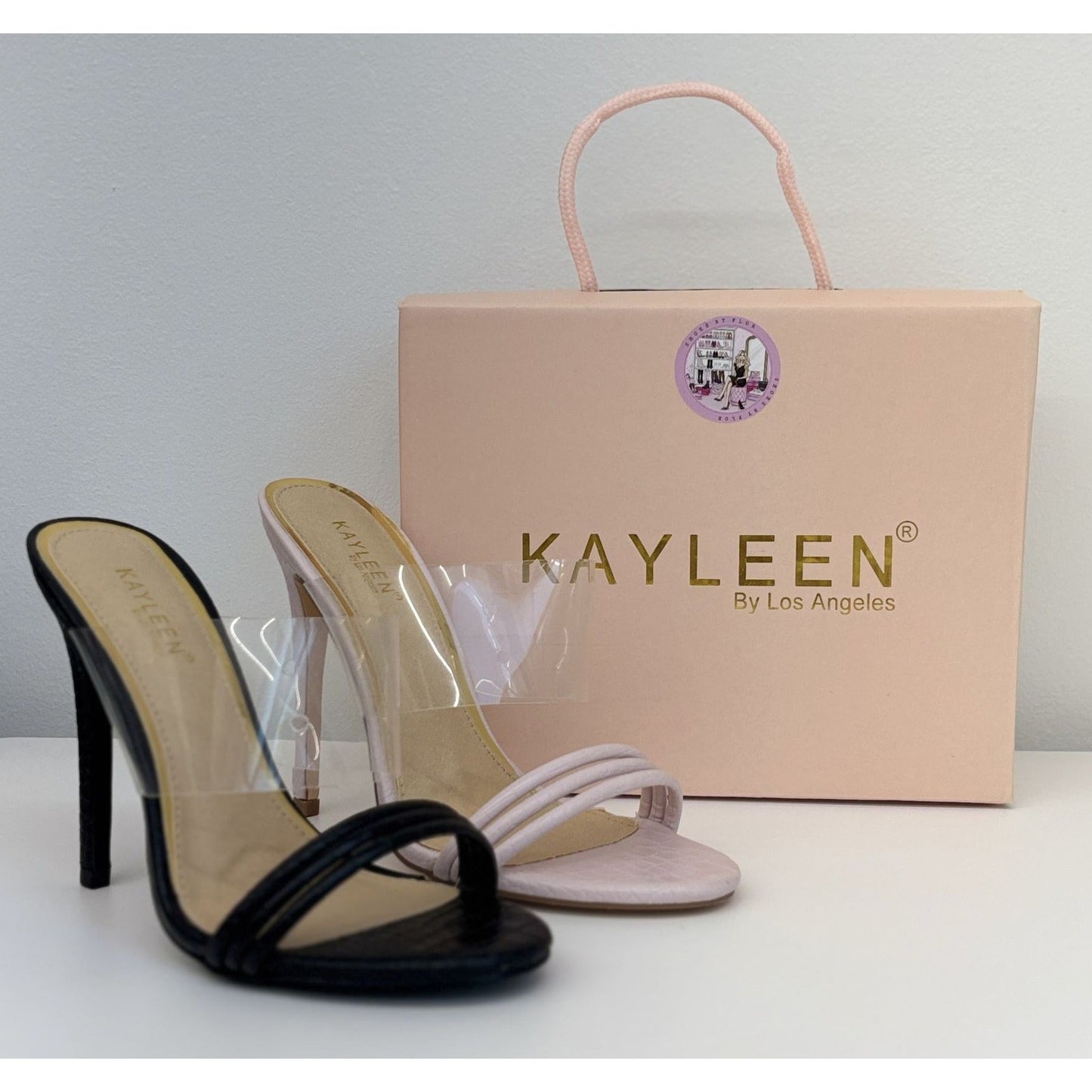 KAYLEEN / Berkley-16 / Black Croc-Embossed / Clear / Strap / Heeled Sandals SHOES BY FLOR