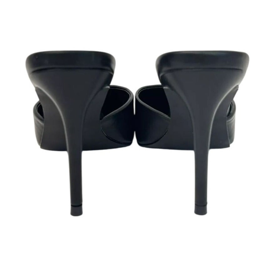 LILIANA / Silla-9/ Black / Pointed Toe / Stiletto Mule / Heels / With Silver Buckle Detail / Size 10 SHOES BY FLOR