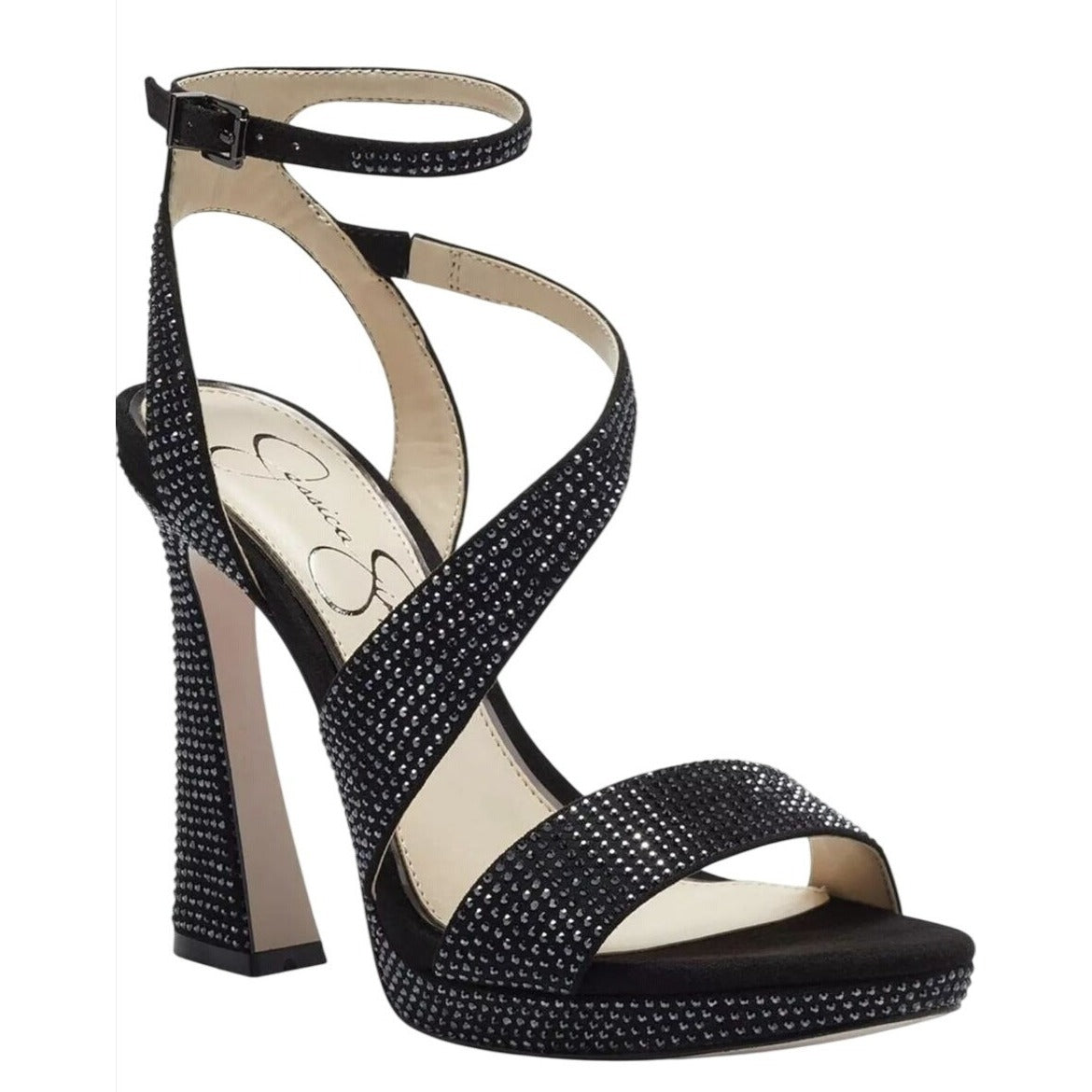 JESSICA SIMPSON / J-Friso-2 / Black / Rhinestone / Platform Heeled / Sandals / With Ankle Strap
