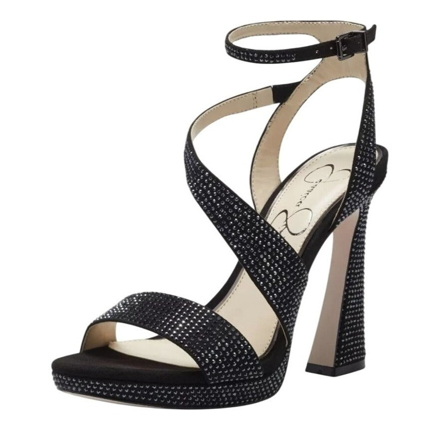 JESSICA SIMPSON / J-Friso-2 / Black / Rhinestone / Platform Heeled / Sandals / With Ankle Strap