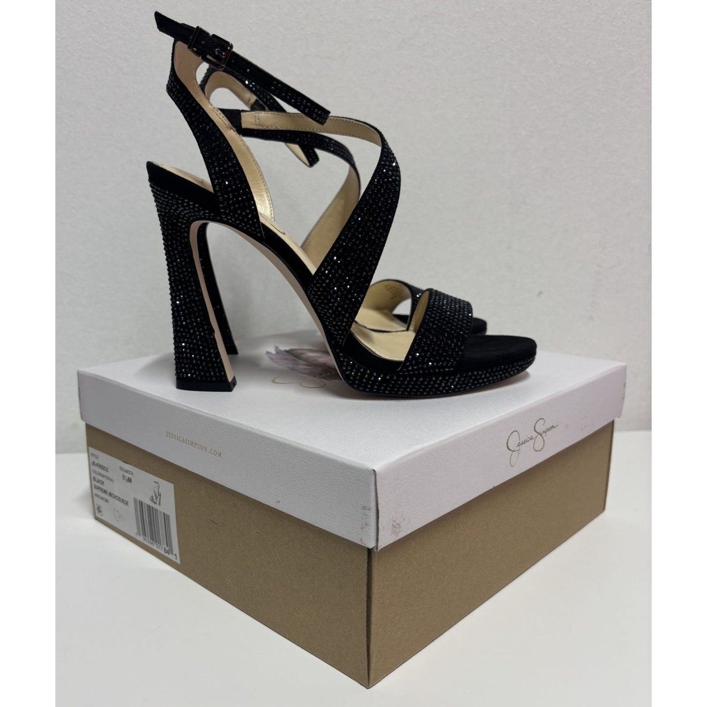JESSICA SIMPSON / J-Friso-2 / Black / Rhinestone / Platform Heeled / Sandals / With Ankle Strap