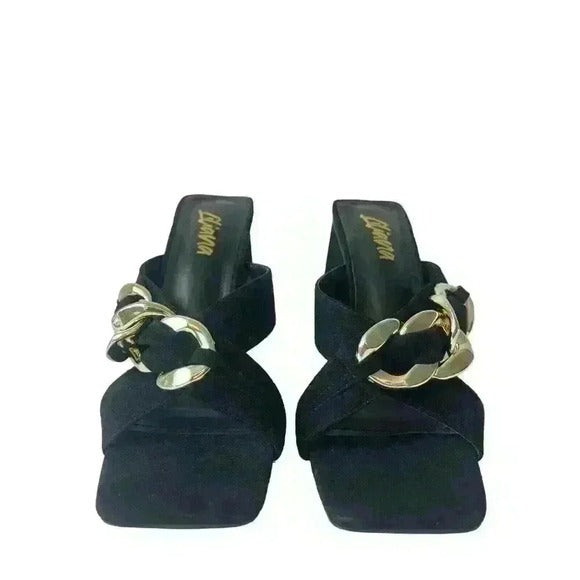 Black & Gold /High Heels Sandals / Size Us 8.5 SHOES BY FLOR