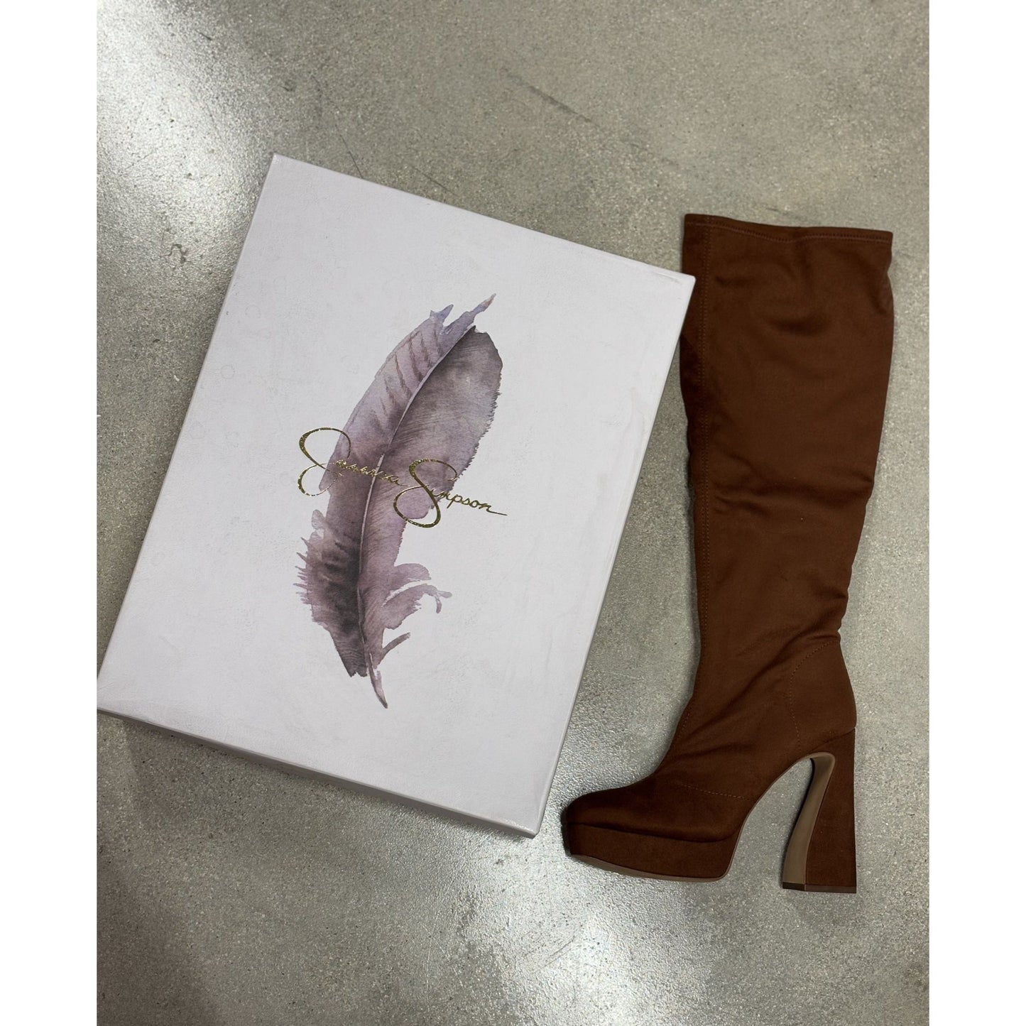 JESSICA SIMPSON/ JS-Daniyah / Zipper / Knee-High Platform / Boots - Brown / Suade / Size 7.5 SHOES BY FLOR