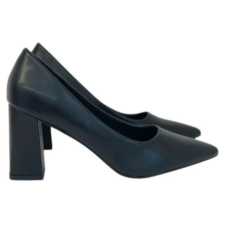 PIERRE DUMAS / Lover-1 / Black / Faux Leather / Pointed / Toe Block Heel / Pumps SHOES BY FLOR