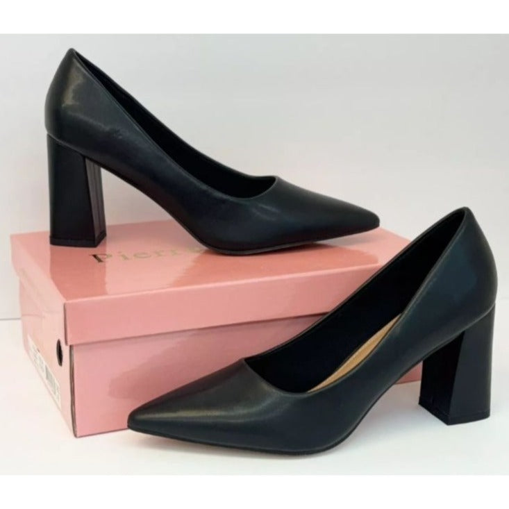 PIERRE DUMAS / Lover-1 / Black / Faux Leather / Pointed / Toe Block Heel / Pumps SHOES BY FLOR