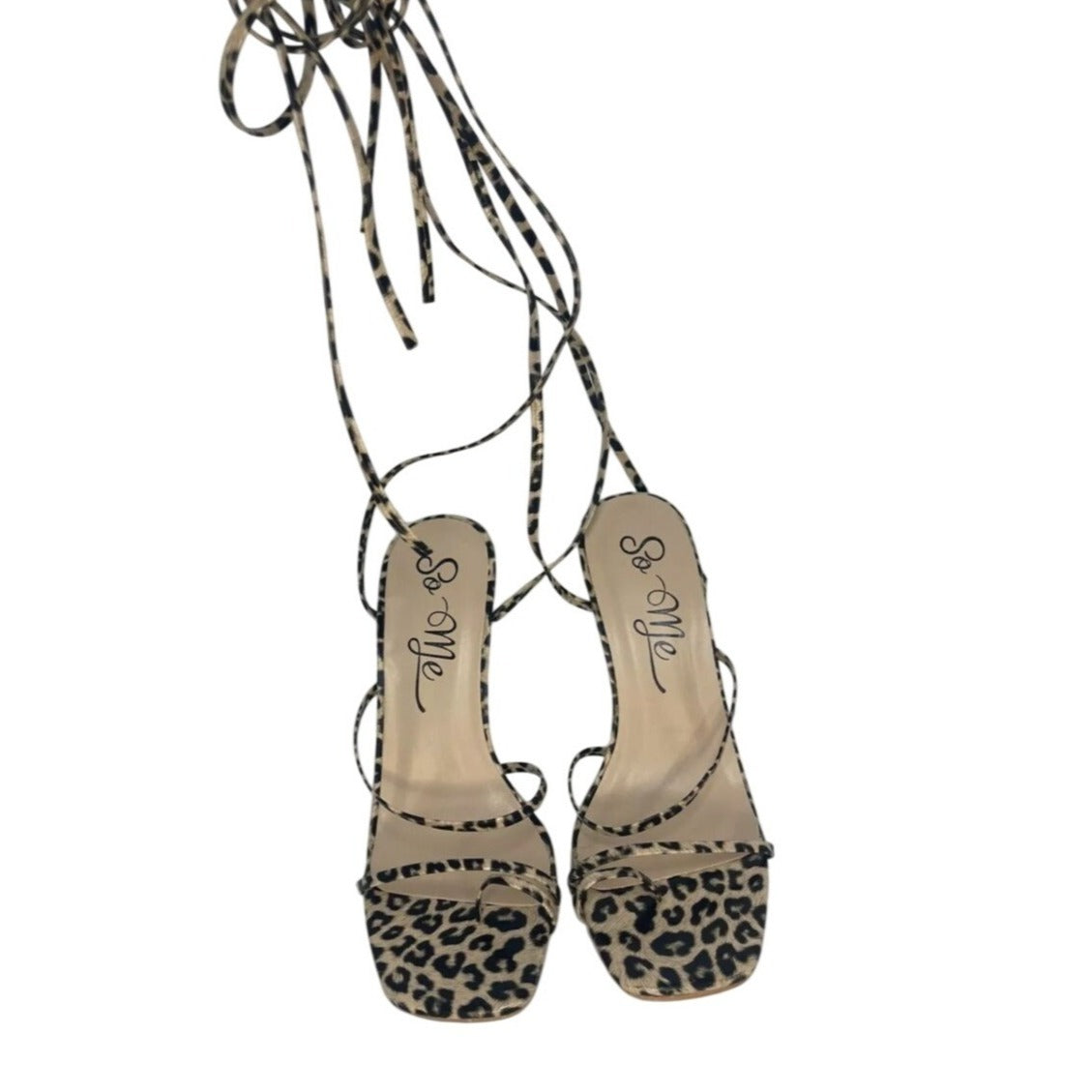 SO ME / Lace Up / Leopard Print / Heels With Clear / Stiletto Heel / Strappy Sandals / Size 7.5 SHOES BY FLOR