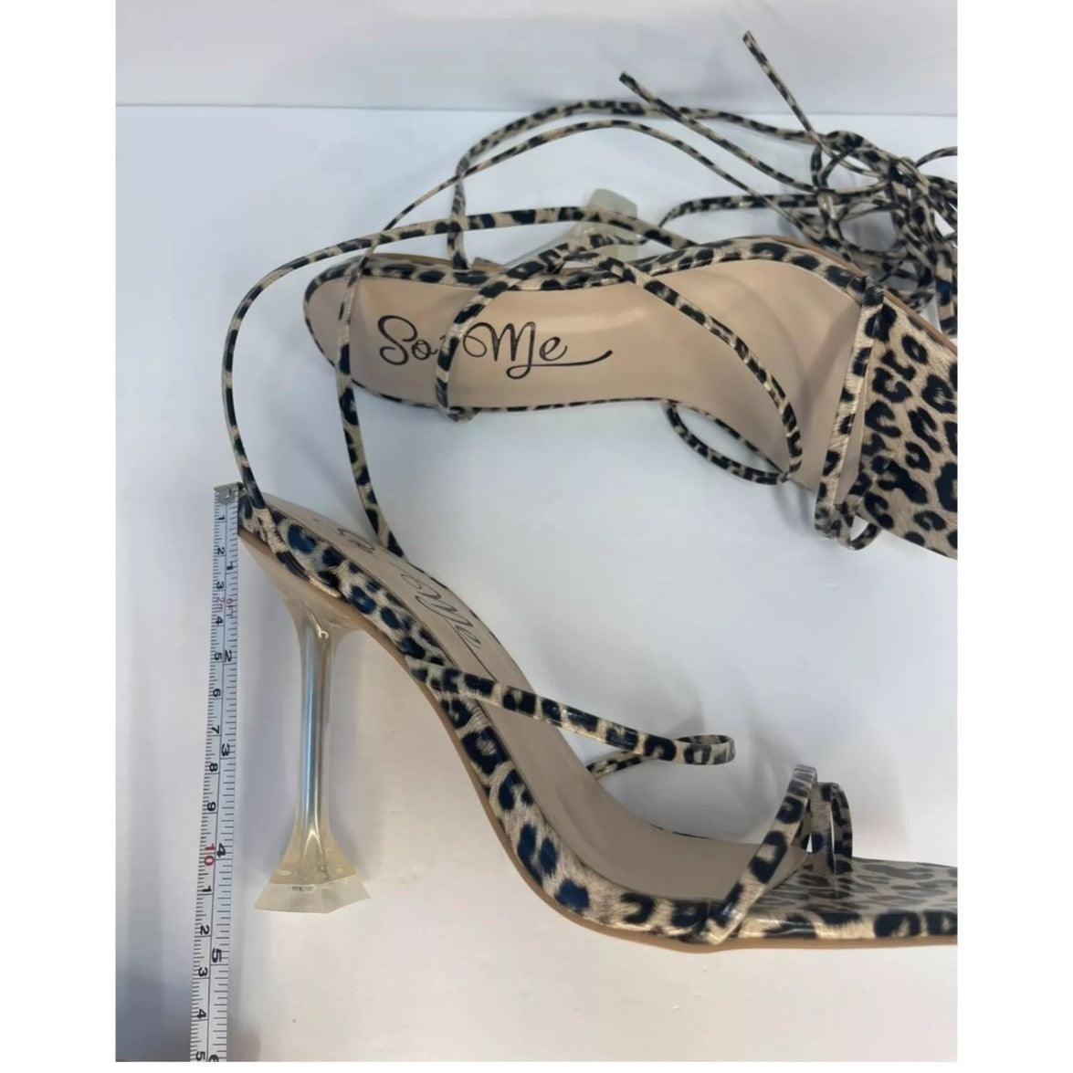 SO ME / Lace Up / Leopard Print / Heels With Clear / Stiletto Heel / Strappy Sandals / Size 7.5 SHOES BY FLOR