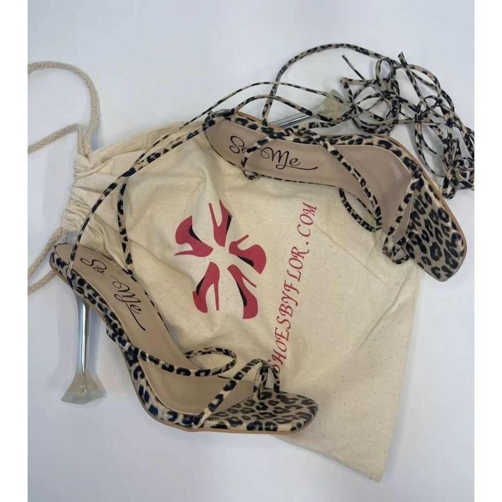 SO ME / Lace Up / Leopard Print / Heels With Clear / Stiletto Heel / Strappy Sandals / Size 7.5 SHOES BY FLOR