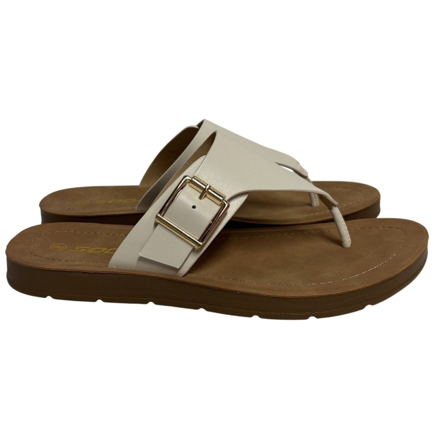 SODA / Suri-S / Leather / Slide / Sandals / With Buckle Detail & Comfort / Bone SHOES BY FLOR