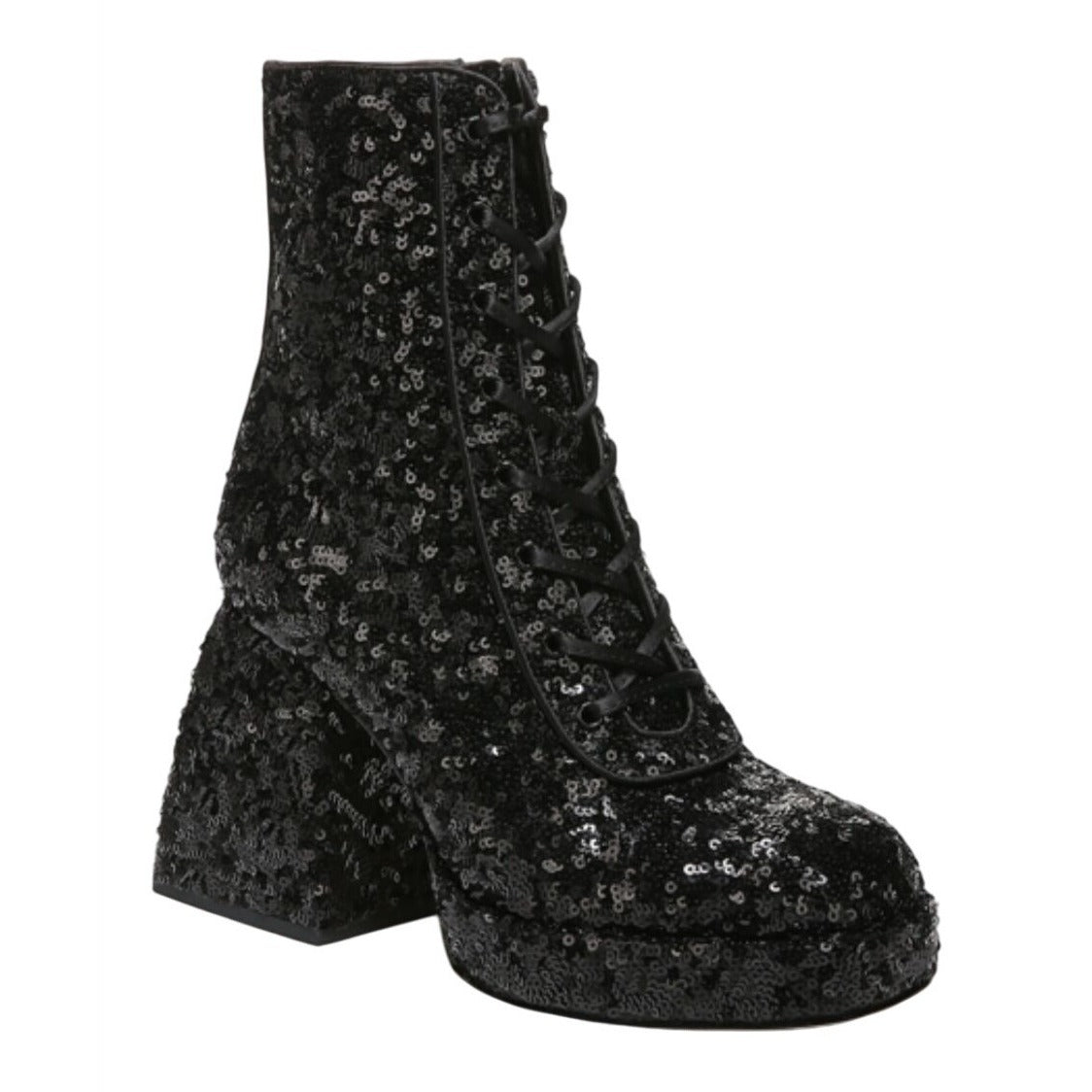 CIRCUS BY SAM EDELMAN / Kia Sequin / Black / Lace-Up & Zipper Closure / Chunky / Heel / Glamorous Design / Size 7 SHOES BY FLOR