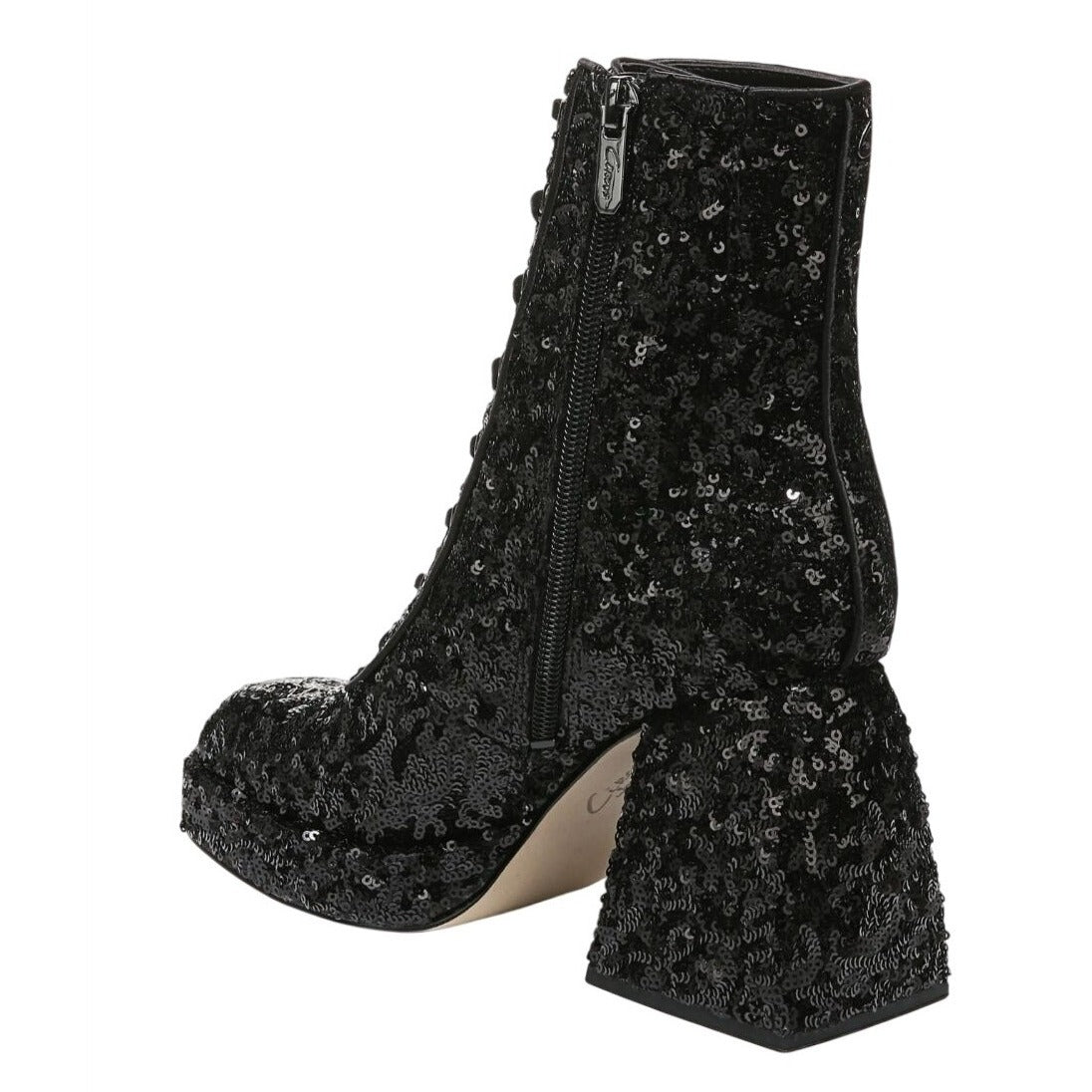 CIRCUS BY SAM EDELMAN / Kia Sequin / Black / Lace-Up & Zipper Closure / Chunky / Heel / Glamorous Design / Size 7 SHOES BY FLOR