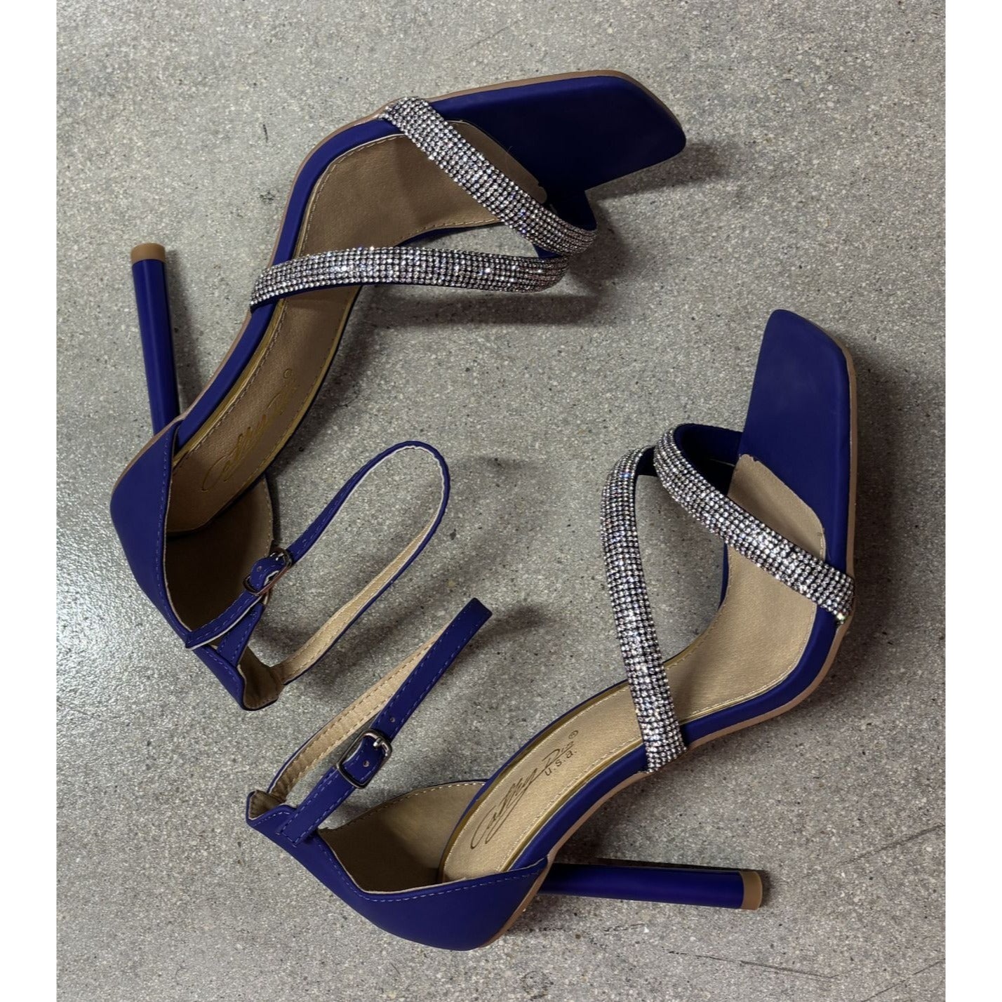 CATHY DIN / Alathea / Blue Purple / High Heel / Sandals With Rhinestone / Straps & Adjustable / Ankle Strap / Size 10 SHOES BY FLOR