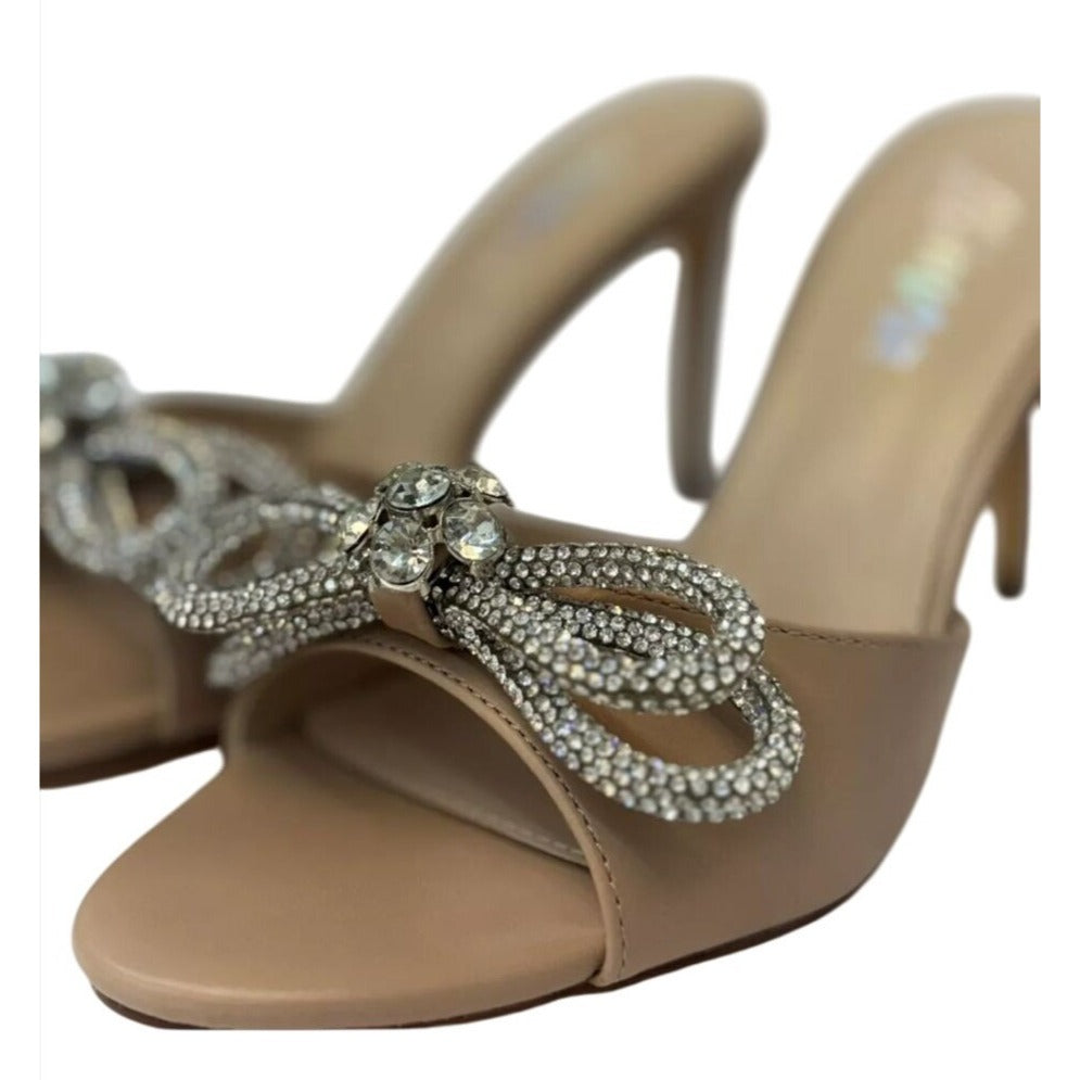 LILIANA / Zaha-4 / Beige / High Heel / Mules / With Rhinestone Bow Detail SHOES BY FLOR