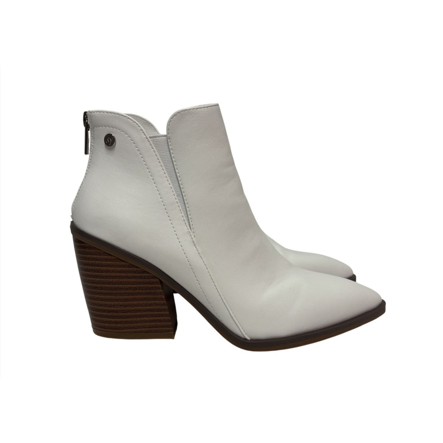 KAYLEEN / Cadi-55 / White / Leather / Ankle / Boots With Block Heel & Zip Closure / Size 9 SHOES BY FLOR