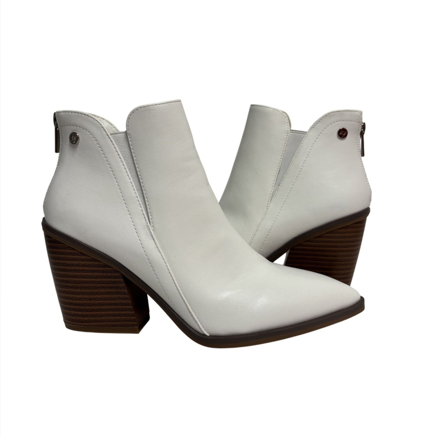 KAYLEEN / Cadi-55 / White / Leather / Ankle / Boots With Block Heel & Zip Closure / Size 9 SHOES BY FLOR