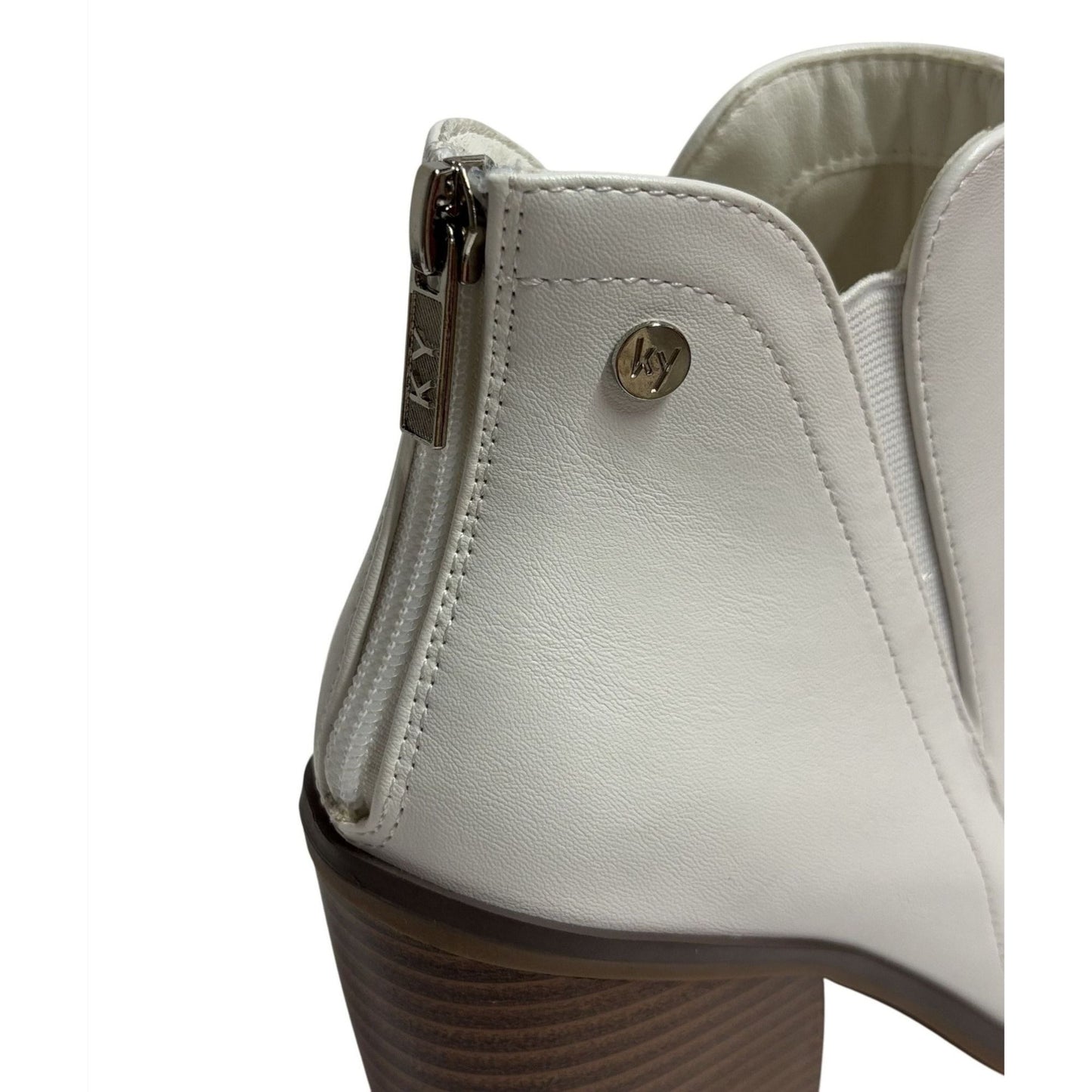 KAYLEEN / Cadi-55 / White / Leather / Ankle / Boots With Block Heel & Zip Closure / Size 9 SHOES BY FLOR