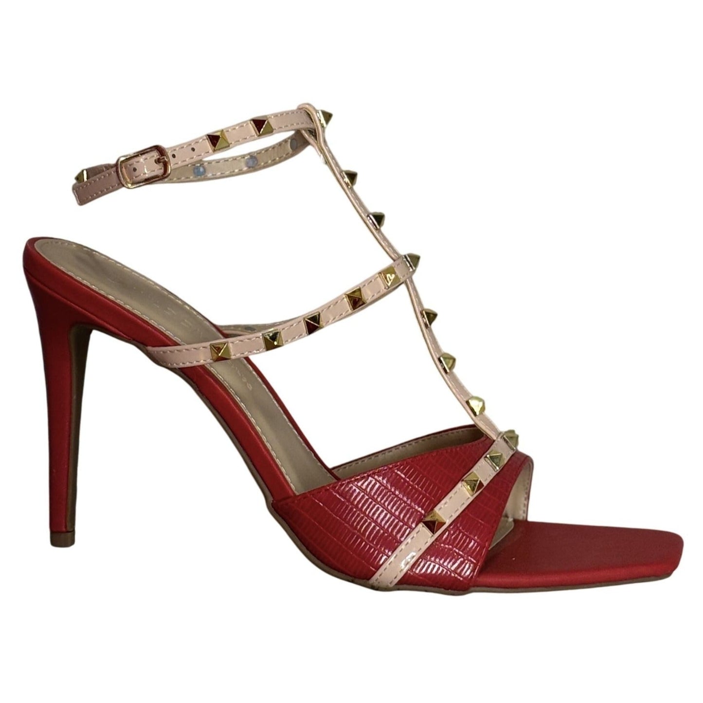 WILD DIVA / Lacey-28 / Red / Strappy / High Hee l/ Sandals With Gold Studded Accents SHOES BY FLOR
