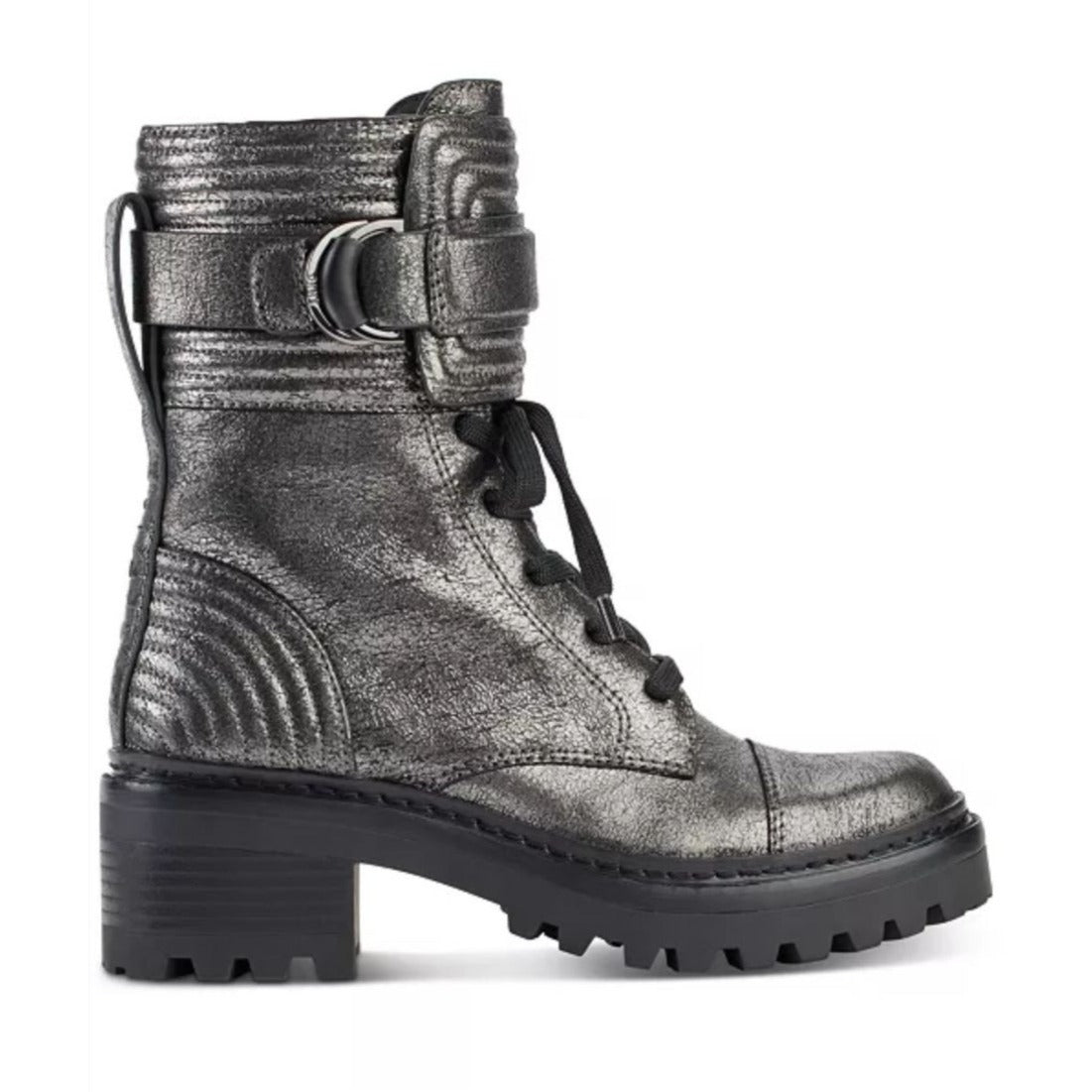 DKNY / Basia Combat / Metallic / Boots With Side Zipper & Buckle Straps / Ancle-High / US Size 10 SHOES BY FLOR