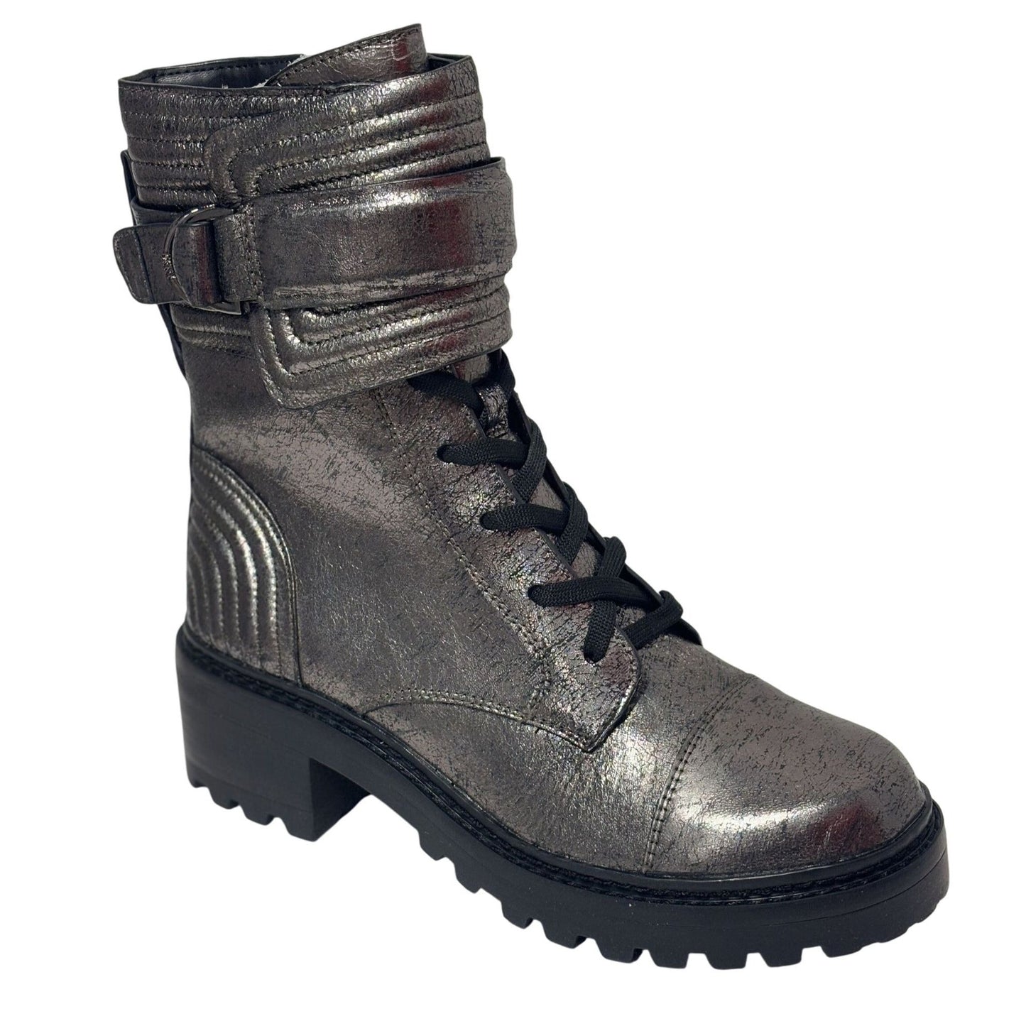 DKNY / Basia Combat / Metallic / Boots With Side Zipper & Buckle Straps / Ancle-High / US Size 10 SHOES BY FLOR