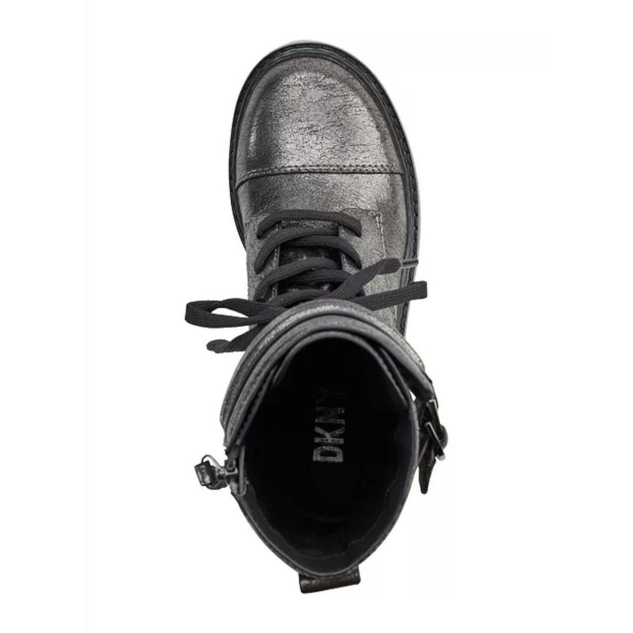 DKNY / Basia Combat / Metallic / Boots With Side Zipper & Buckle Straps / Ancle-High / US Size 10 SHOES BY FLOR