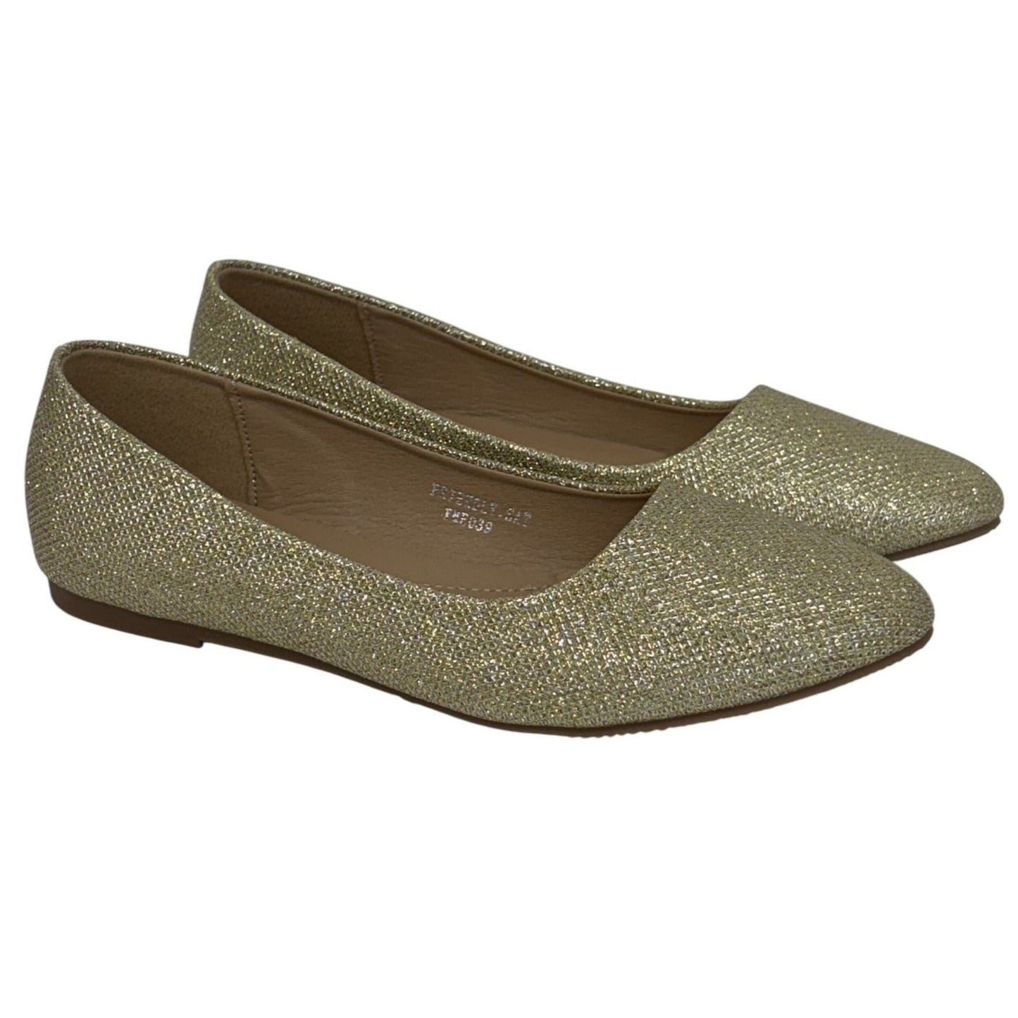 LUCITA / Friendly / Glitter Pointed-Toe / Ballet / Flats / Gold / Sparkle Synthetic Upper & Sole SHOES BY FLOR