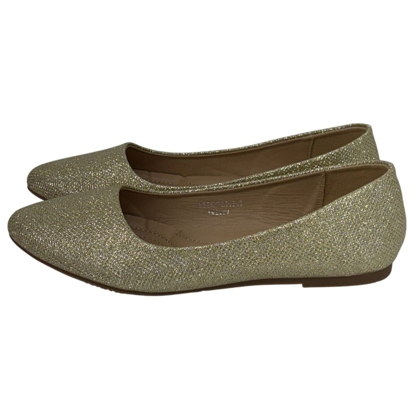 LUCITA / Friendly / Glitter Pointed-Toe / Ballet / Flats / Gold / Sparkle Synthetic Upper & Sole SHOES BY FLOR