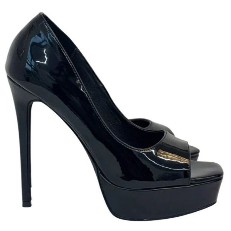 OLIVIA FERGUSON / Cassandra / Black Patent / Leather / Open-Toe Platform Stiletto / Size 8.5 SHOES BY FLOR