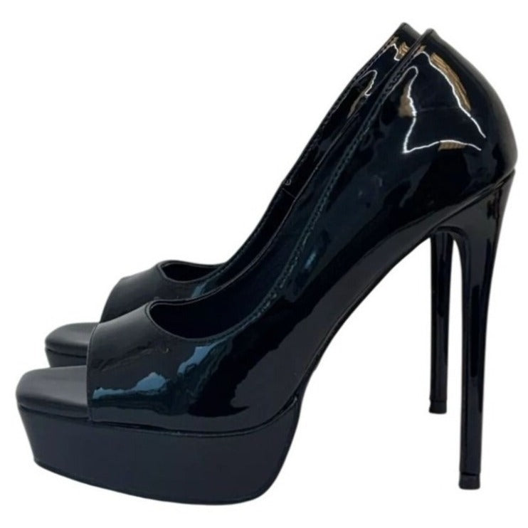 OLIVIA FERGUSON / Cassandra / Black Patent / Leather / Open-Toe Platform Stiletto / Size 8.5 SHOES BY FLOR