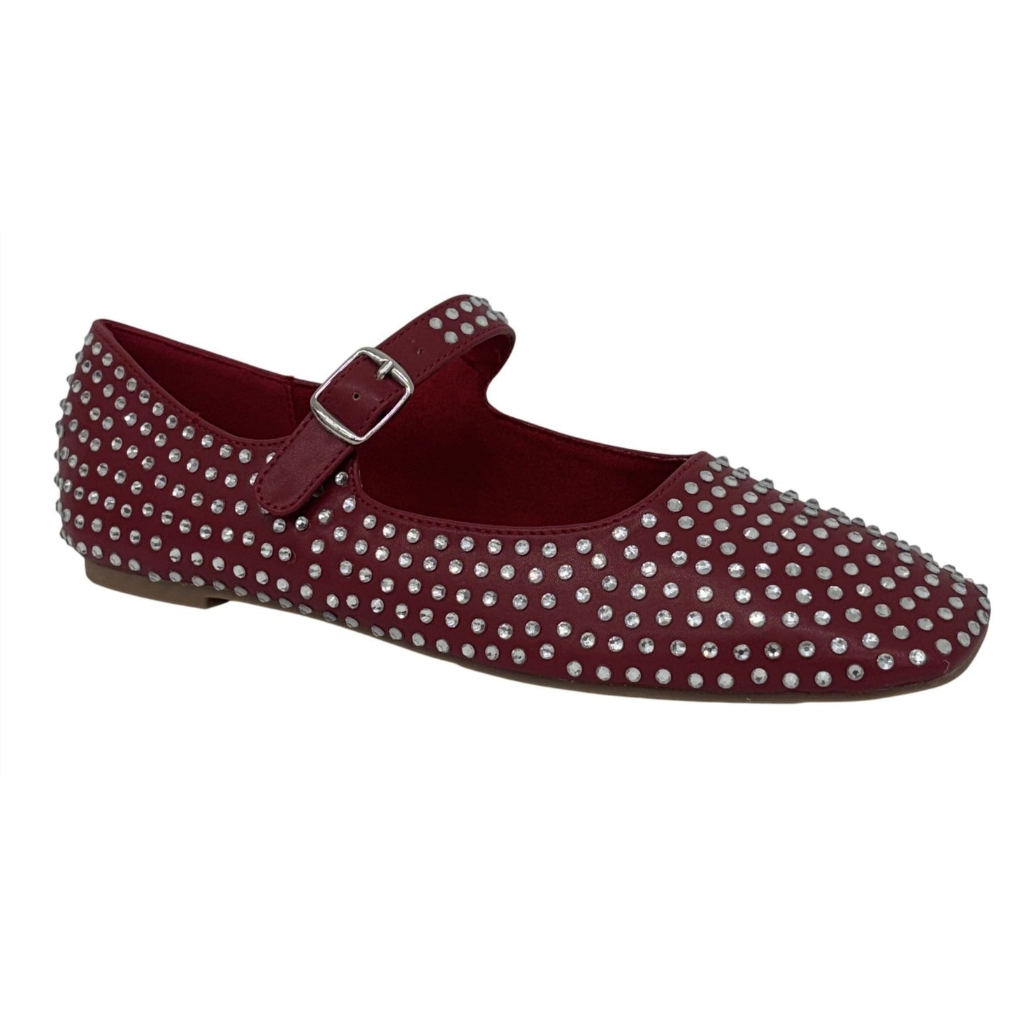 OLIVIA FERGUSON / Nancy / Flat / Mary Jane / With Diamonds encrusted Rhinestone-Studded / Faux Suede Upper / Red SHOES BY FLOR