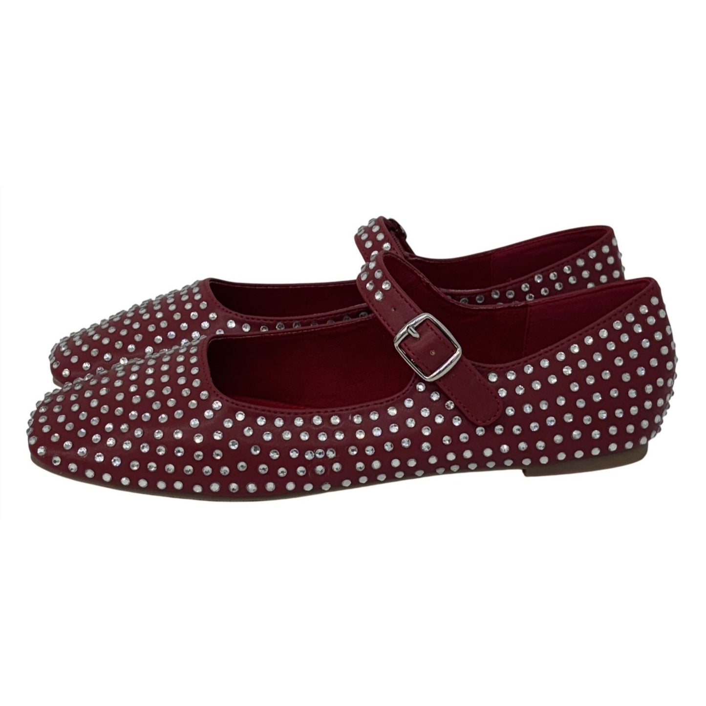 OLIVIA FERGUSON / Nancy / Flat / Mary Jane / With Diamonds encrusted Rhinestone-Studded / Faux Suede Upper / Red SHOES BY FLOR