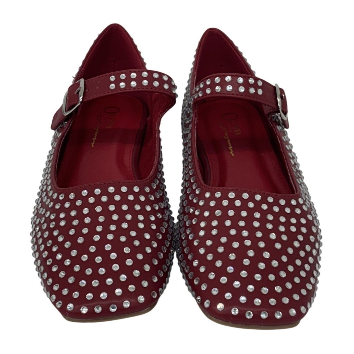 OLIVIA FERGUSON / Nancy / Flat / Mary Jane / With Diamonds encrusted Rhinestone-Studded / Faux Suede Upper / Red SHOES BY FLOR