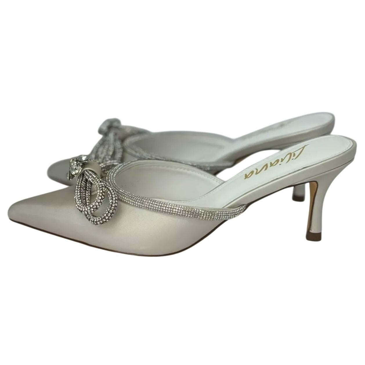 LILIANA / Romantiq 1 / Elegant / Satin / Pointed-Toe Heels / With Rhinestone Bow Detail / Slip-On Mule / Style For Special Occasions SHOES BY FLOR