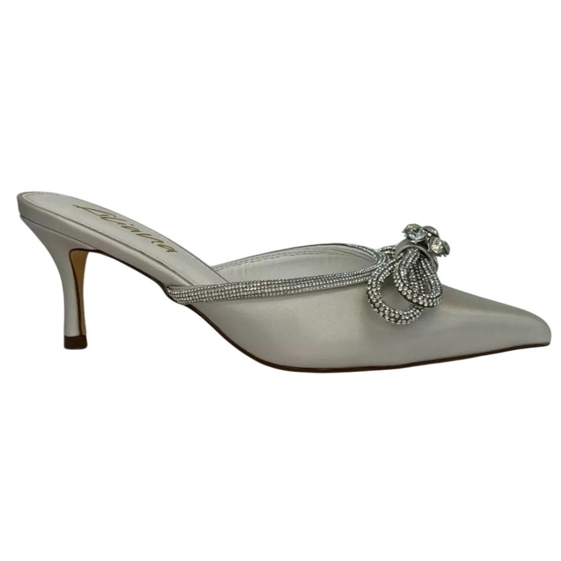 LILIANA / Romantiq 1 / Elegant / Satin / Pointed-Toe Heels / With Rhinestone Bow Detail / Slip-On Mule / Style For Special Occasions SHOES BY FLOR