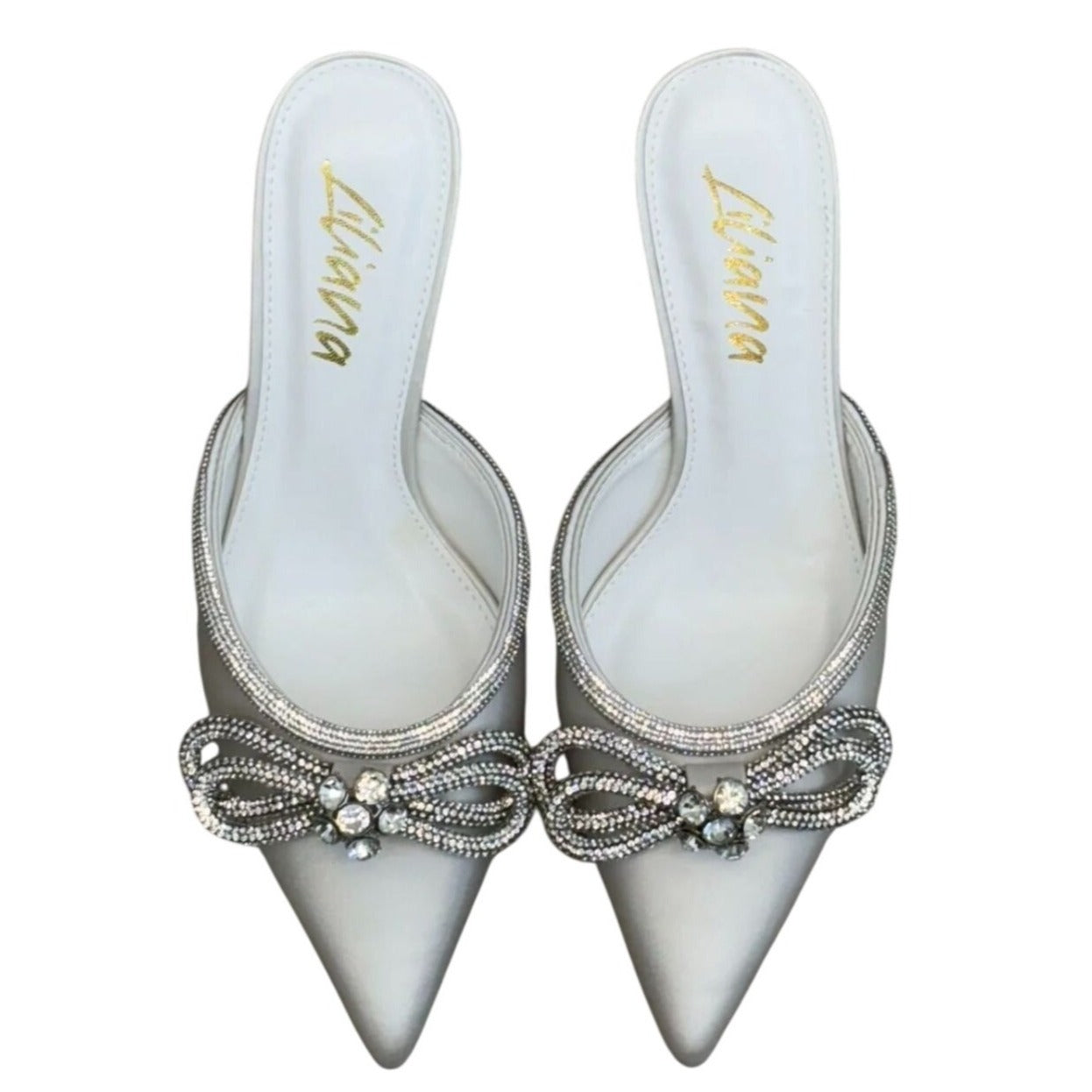 LILIANA / Romantiq 1 / Elegant / Satin / Pointed-Toe Heels / With Rhinestone Bow Detail / Slip-On Mule / Style For Special Occasions SHOES BY FLOR