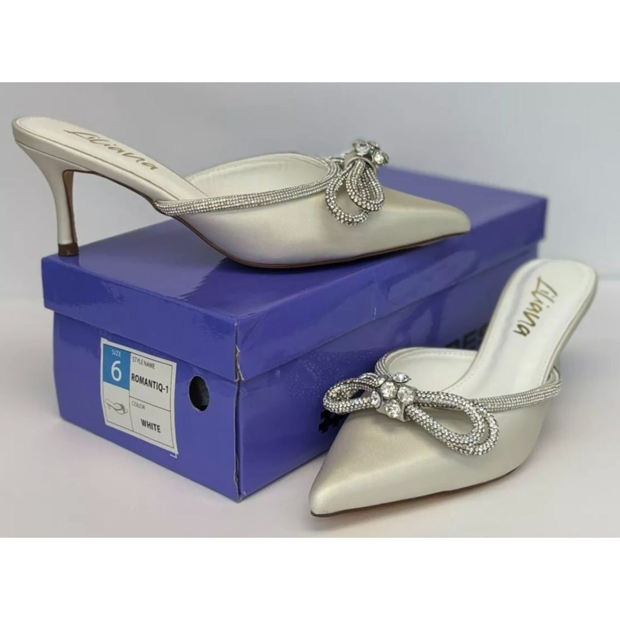 LILIANA / Romantiq 1 / Elegant / Satin / Pointed-Toe Heels / With Rhinestone Bow Detail / Slip-On Mule / Style For Special Occasions SHOES BY FLOR